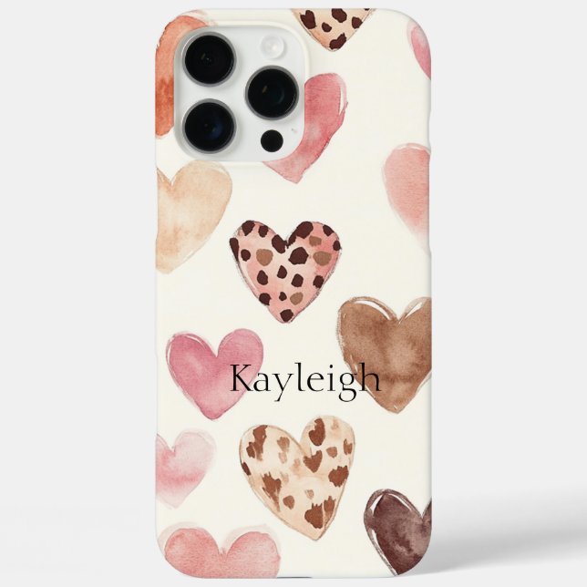 Pink Brown Leopard Print Hearts  Case-Mate iPhone Case (Back)