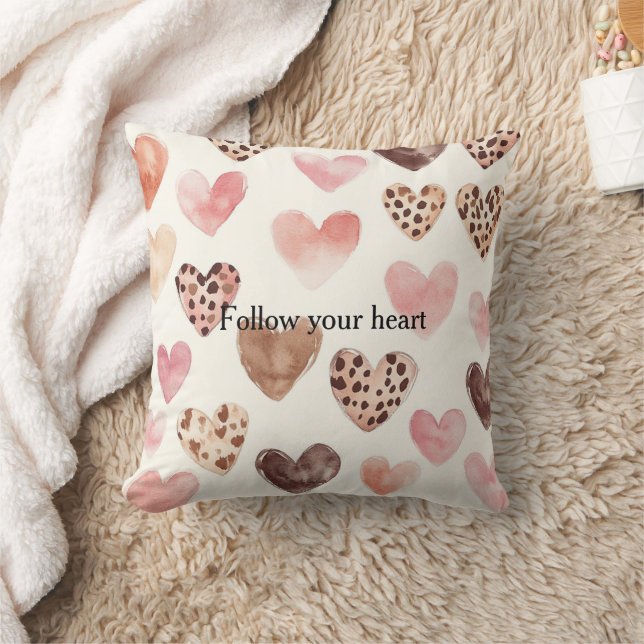 Pink Brown Leopard Print Hearts Cushion (Blanket)