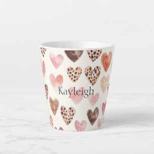 Pink Brown Leopard Print Hearts Latte Mug