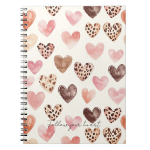 Pink Brown Leopard Print Hearts Notebook