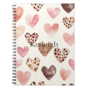 Pink Brown Leopard Print Hearts  Notebook