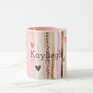 Pink Brown Leopard Print Hearts Stripes Christmas Mug