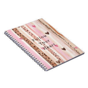 Pink Brown Leopard Print Hearts Stripes Notebook