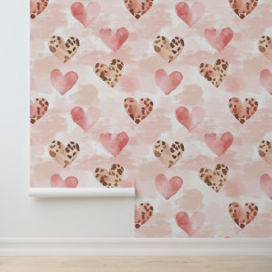 Pink Brown Leopard Print Hearts Wallpaper