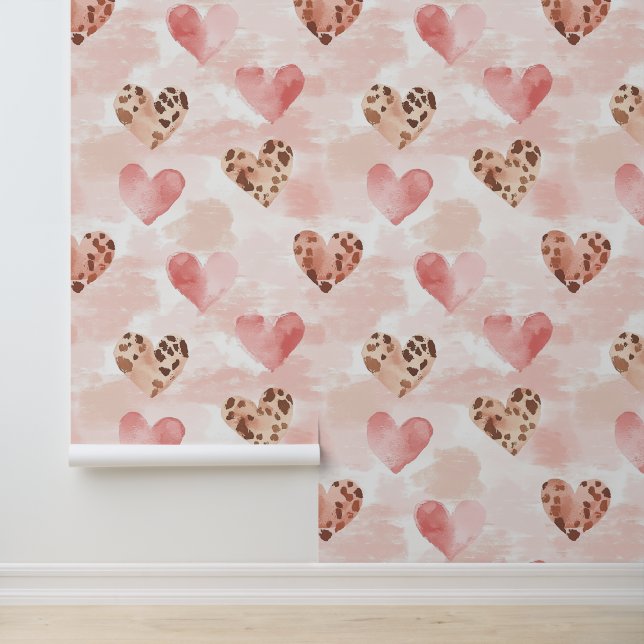 Pink Brown Leopard Print Hearts  Wallpaper (Application)