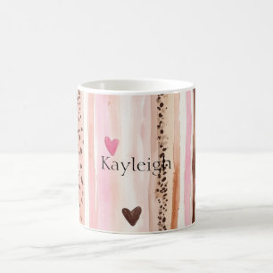 Pink Brown Leopard Print Stripes Hearts Coffee Mug