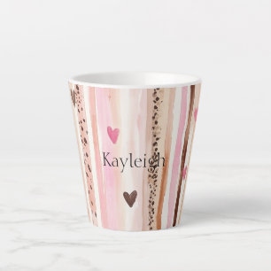 Pink Brown Leopard Print Stripes Hearts Latte Mug
