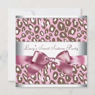 Pink Brown Leopard Sweet Sixteen Birthday Party Invitation