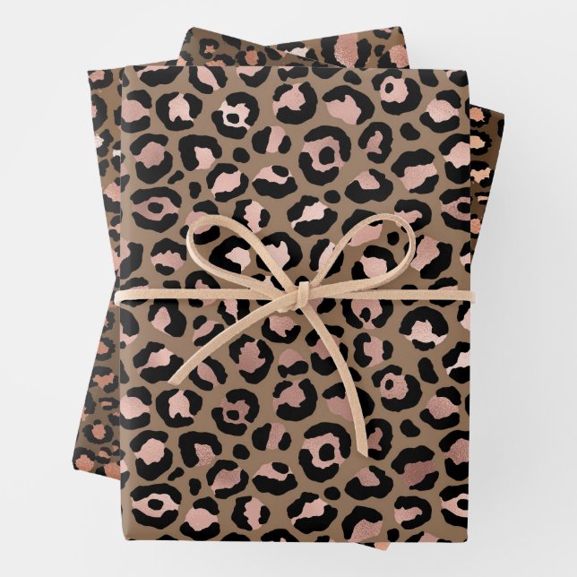 Pink Brown Leopard Wrapping Paper Sheet (In situ)