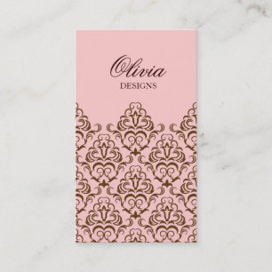 Pink & Brown Ornate Damask Business Card Design
