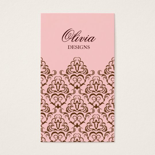 Pink & Brown Ornate Damask Business Card Design