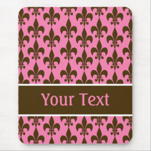 Pink Brown Personalised Fleur de Lis Mouse Mat