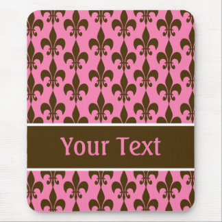 Pink Brown Personalised Fleur de Lis Mouse Mat