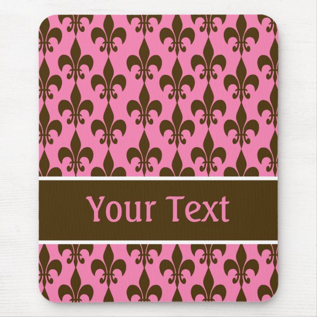 Pink Brown Personalised Fleur de Lis Mouse Mat (Front)