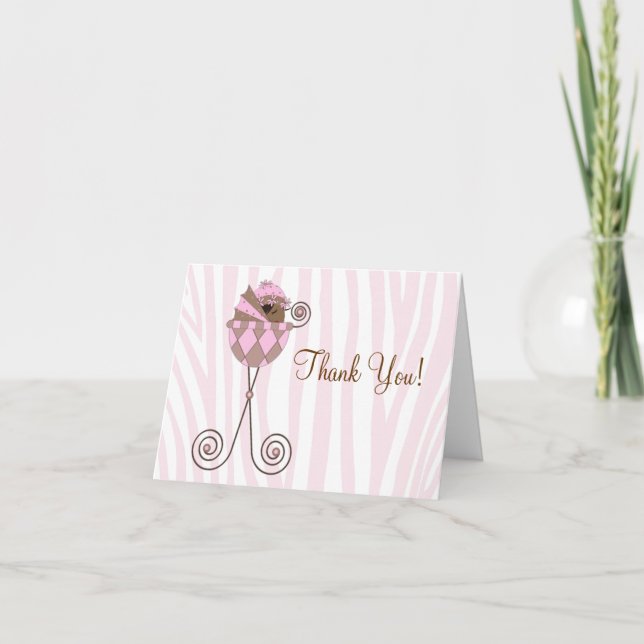 Pink Brown Pink Zebra Baby Shower Thank You Cards (Front)