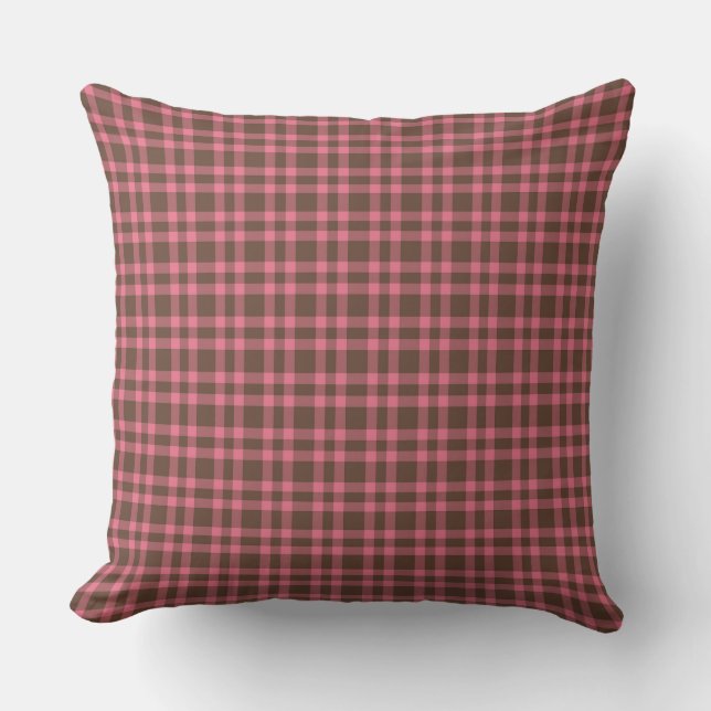 Pink Brown Plaid Pattern Cushion (Front)