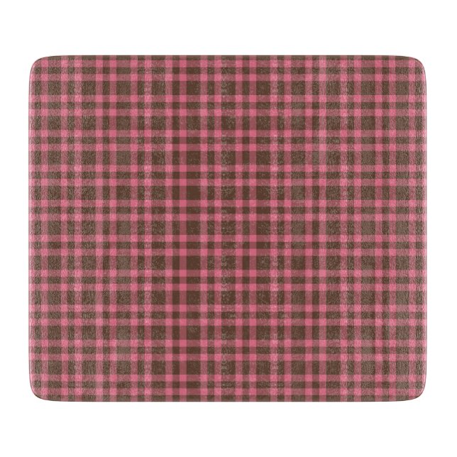 Pink Brown Plaid Pattern Cutting Board (Front)