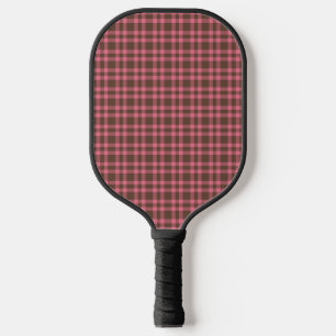 Pink Brown Plaid Pattern Pickleball Paddle