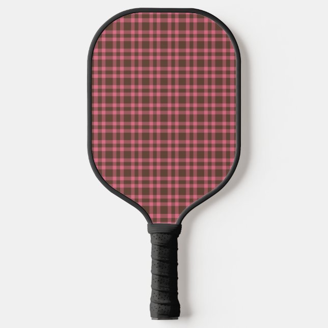 Pink Brown Plaid Pattern Pickleball Paddle (Front)