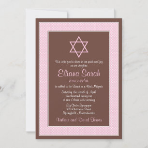 Pink Brown Polka Dot Bat Mitzvah Invitation
