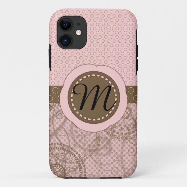 Pink & Brown Polka Dot Monogram Case (Back)