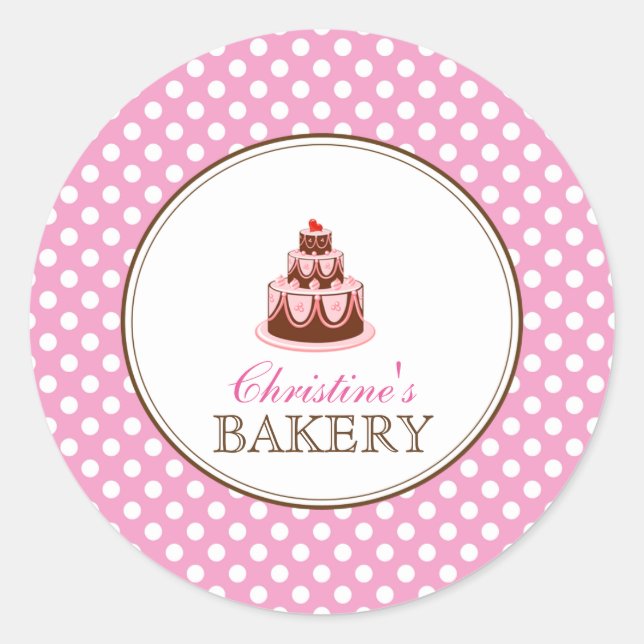 Pink & Brown Polka Dots Cake Bakery Sticker LABEL (Front)