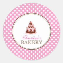 Pink & Brown Polka Dots Cake Bakery Sticker LABEL