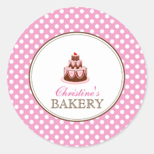Pink & Brown Polka Dots Cake Bakery Sticker LABEL