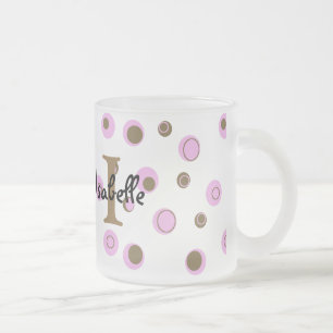 Pink Brown Polka Dots Monogrammed Frosted Glass Coffee Mug