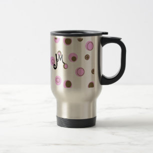 Pink Brown Polka Dots Monogrammed Travel Mug