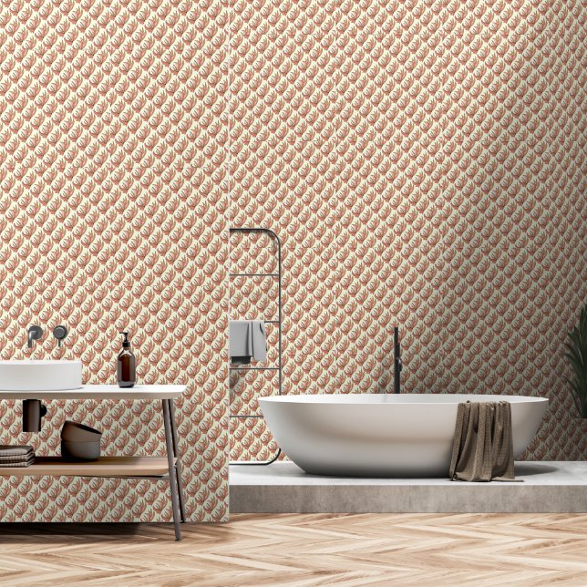 Pink Brown Root Plant Pale Yellow Repeat  Wallpaper (Bathroom)