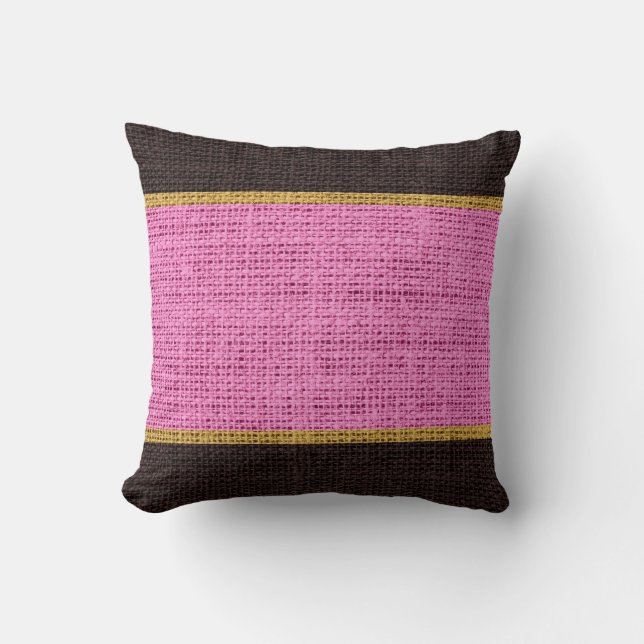 Pink & Brown Rustic Burlap Jute Background Cushion (Front)