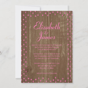 Pink Brown Rustic Country Wood Wedding Invitations