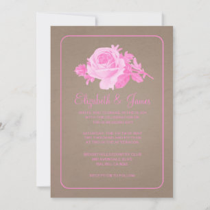 Pink Brown Rustic Floral/Flower Wedding Invitation