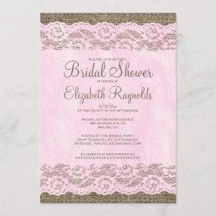 Pink & Brown Rustic Lace Bridal Shower Invitations