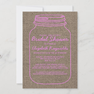 Pink Brown Rustic Mason Jar Bridal Shower Invites