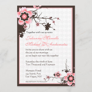 Pink & Brown Sakura Cherry Blossoms Wedding Invite