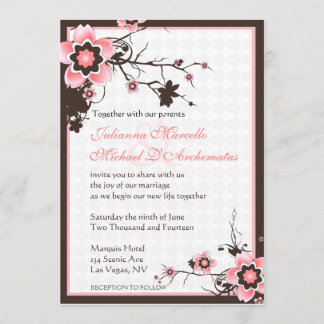 Pink & Brown Sakura Cherry Blossoms Wedding Invite