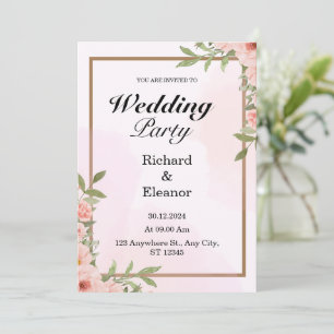 Pink & Brown Simple Wedding Party Invitation