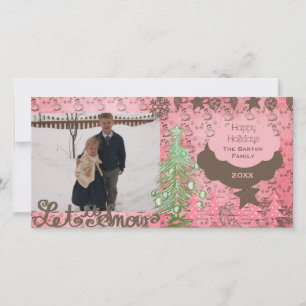 Pink/Brown Snowmen Christmas Holiday Photo Card