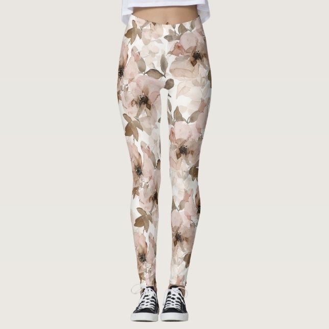 Pink Brown Southwestern Floral  Leggings (Front)
