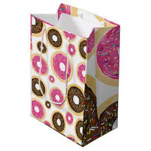 Pink & Brown Sprinkle Doughnuts Modern Birthday Pa Medium Gift Bag