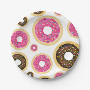 Pink & Brown Sprinkle Doughnuts Modern Birthday Pa Paper Plate