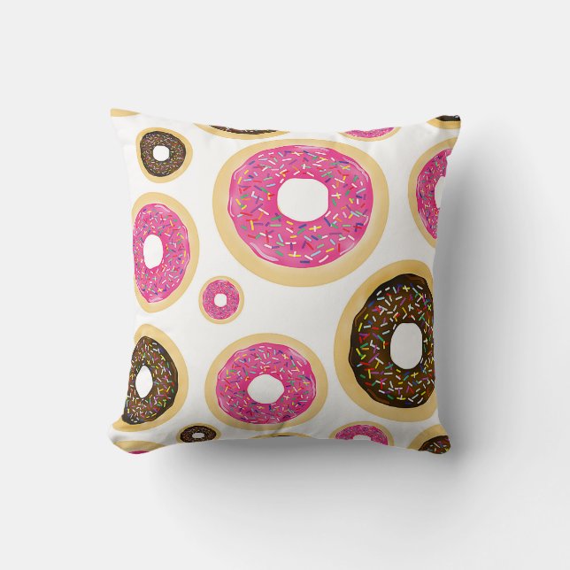 Pink & Brown Sprinkle Doughnuts Modern Fun Cute Cushion (Front)