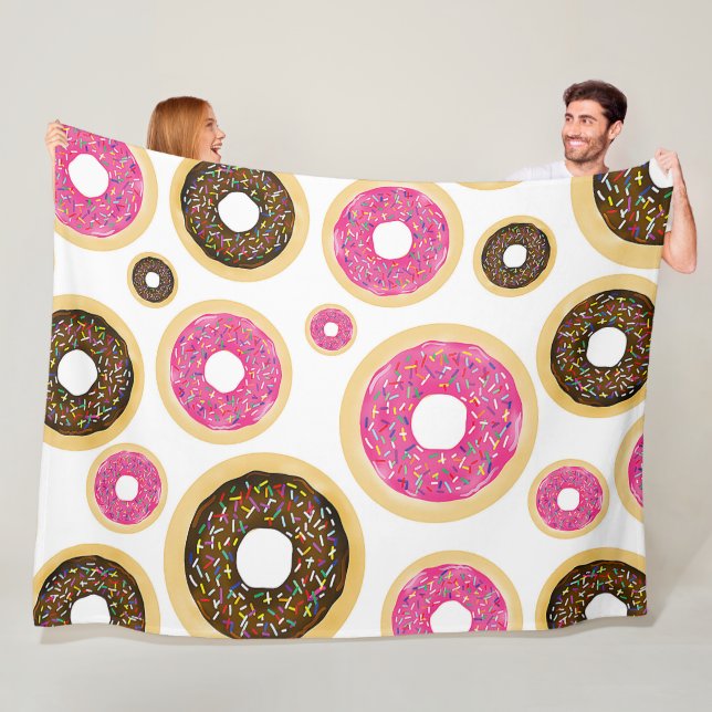 Pink & Brown Sprinkle Doughnuts Modern Fun Cute Fleece Blanket (In Situ)