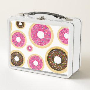 Pink & Brown Sprinkle Doughnuts Modern Fun Cute Metal Lunch Box