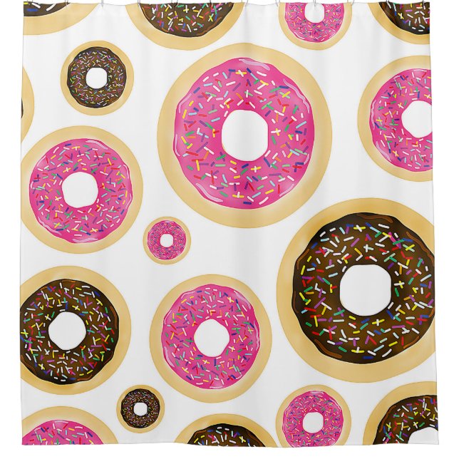 Pink & Brown Sprinkle Doughnuts Modern Fun Cute Shower Curtain (Front)