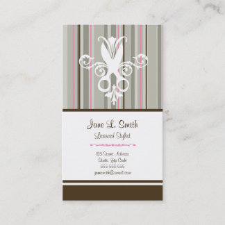 Pink/Brown Stripe Scissors Appointment Card