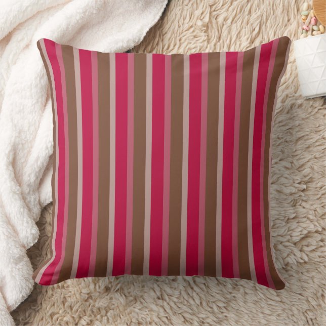 Pink Brown Striped Pattern Cushion (Blanket)