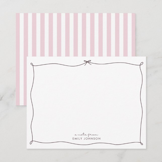 Pink , brown & Stripes a Note From Flat Note Card (Front/Back)